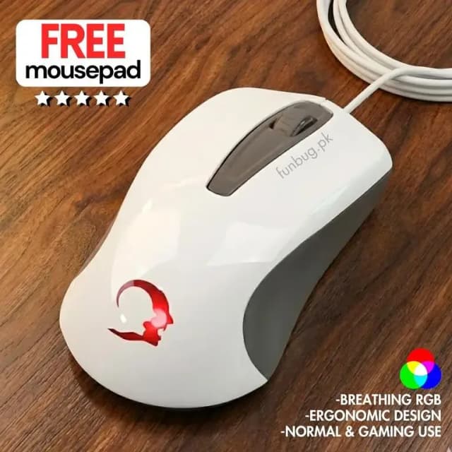 FunBug 7 Light Breathing Gaming Mouse RGB Cheap with FREE Mouse Pad - Gaming Mouse with 7 led - USB Wired Optical Mouse without side buttons for PC, Laptop, Minecraft, Mobile Pubg, Free Fire 