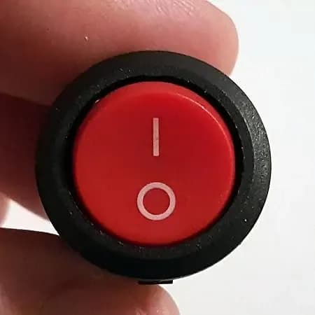 Round Rocker ON/OFF Switch, 20mm Panel Mount, Red Button, 2-Pin
