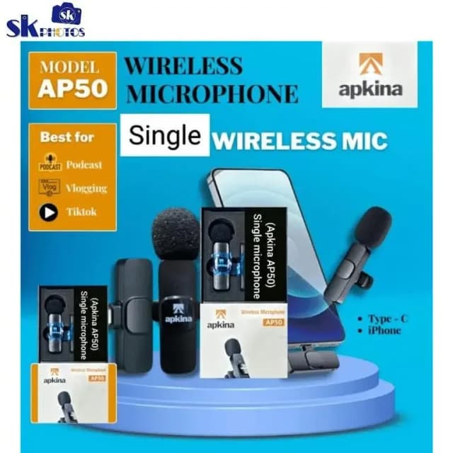 Apkina AP50 Wireless Microphone for Type C & Lightning - Single Mic Solution