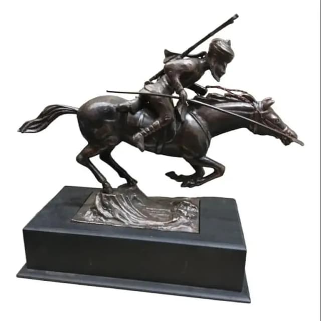 Antique Silver Horse Men Javelin Warrior Statue by Javelin Hunter