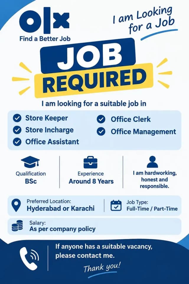 Job Required – Hyderabad / Karachi