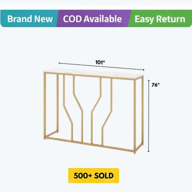 Entryway Console Table Metal Gold Frame Living Room Table