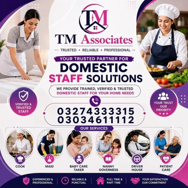 AVAILABLE VERIFIED COOK DRIVER HOUSE MAID BABY CARE ATTEND CONTACT NOW