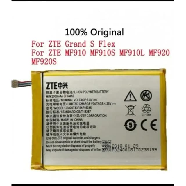 ZTE Battery for PTCL Chargi Evo Cloud MF920 and Zong 4G MF920W+ with 2000mAh Capacity