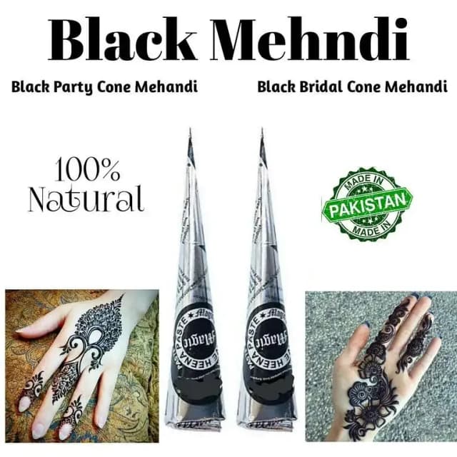 Set of 3 Black Mehndi Cones for Parties and Bridal Use