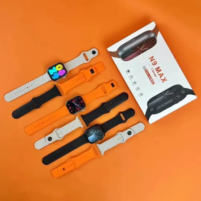 N9 Max Smart Watch with Bluetooth Calling and Fitness Tracking – Unisex with Stainless Steel and 3 Straps, 2.02'' HD IPS Display