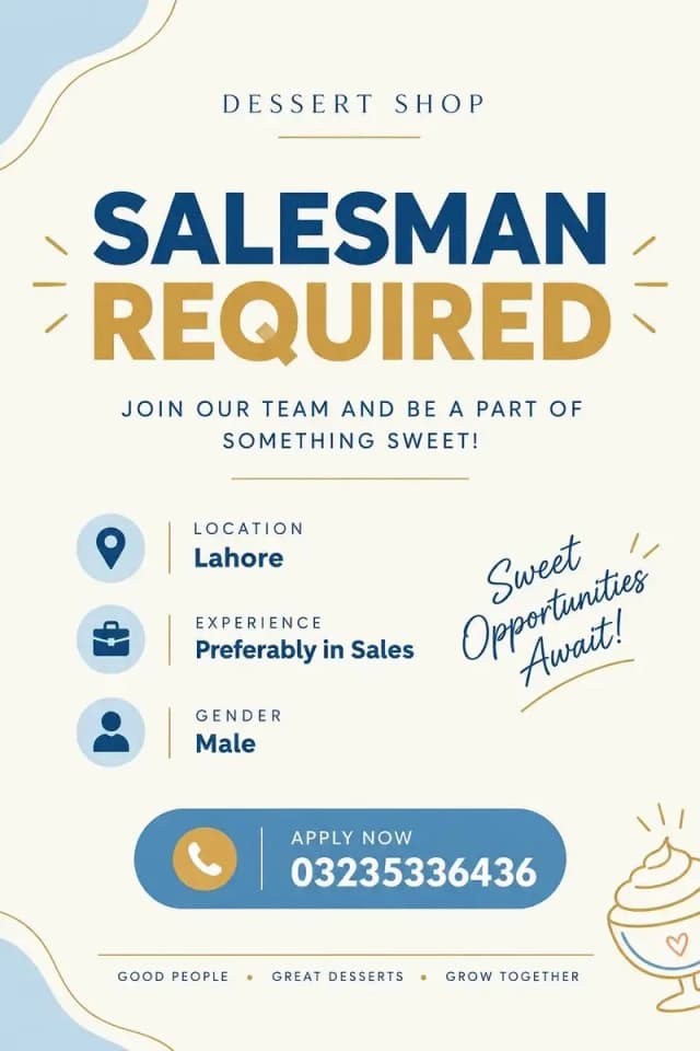 Salemen required for Bakery .