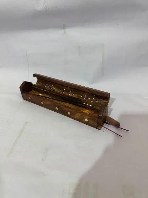 Handcrafted Brass Dotted Wooden Incense Holder - Elegant Design for Home Fragrance - Wooden Agarbatti Box.