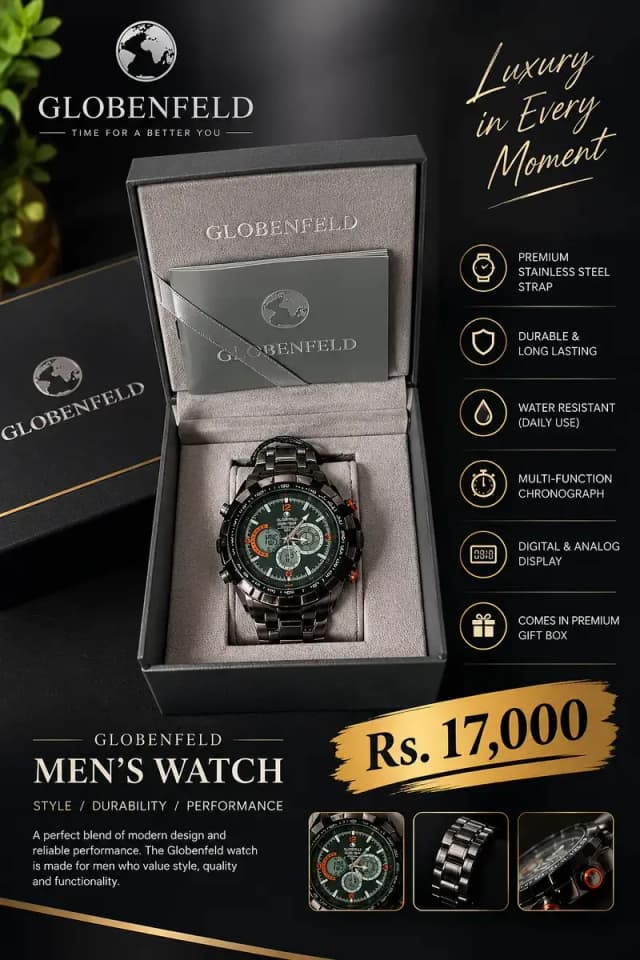 Globenfeld Men's Luxury Digital Analog Watch with Premium Box