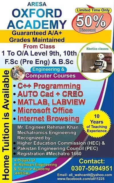 Robotics course & Online+Home tuition for All classes