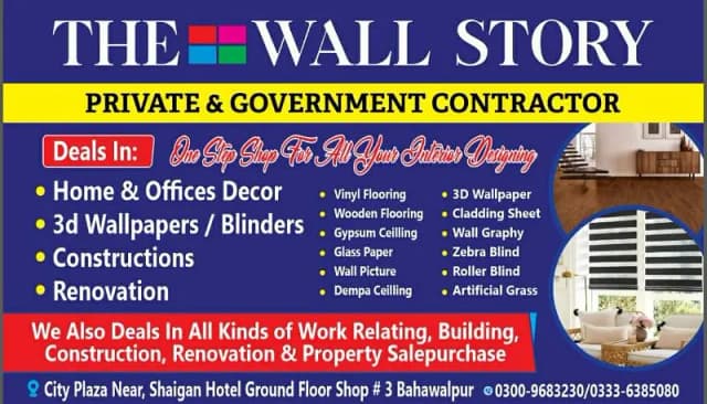 wallpapers, vinyle flooring, blinds and ceiling
