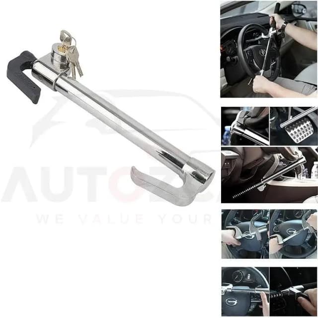 Universal Anti-Theft Device: Adjustable Brake Lock Bar and Retractable Steering Wheel Lock for Cars