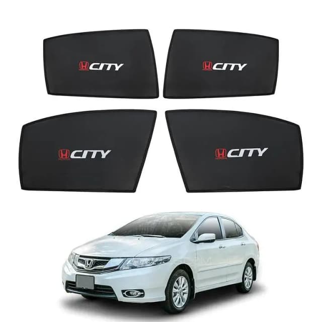 4-Piece Sun Shade Set for HONDA CITY 2009-2020 with Logo - Black