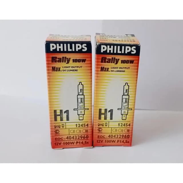 Philips H1 Rally Vision 100W Automotive Headlight Bulbs - Made in Germany, 1 Pair