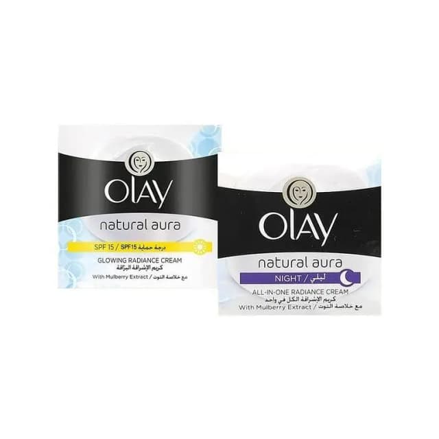 Olay Natural White Day Cream with SPF 15 and Night Cream Set, 50 ml