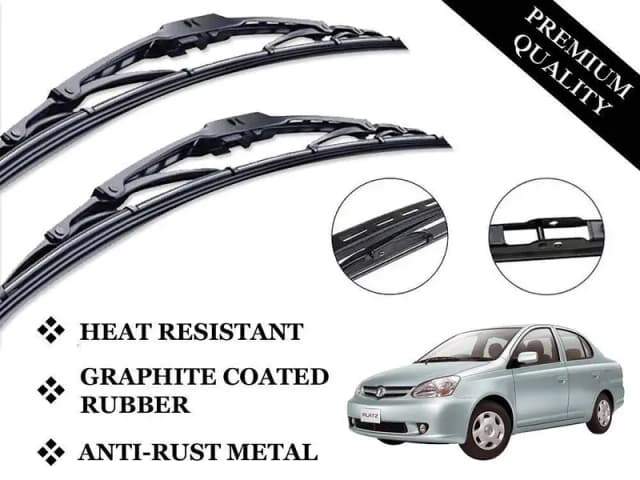 Toyota Platz Metal Wiper Blades - Graphite Coated Rubber, Anti-Rust Design for Enhanced Durability