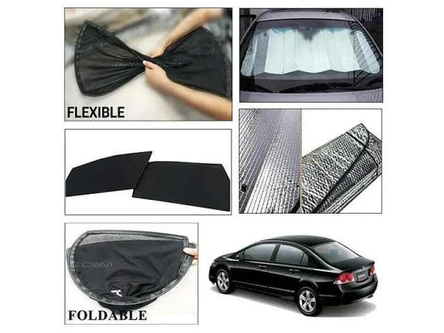 Bundle Pack of Foldable Shades and Front Silver Shade for Honda Civic 2006-2012