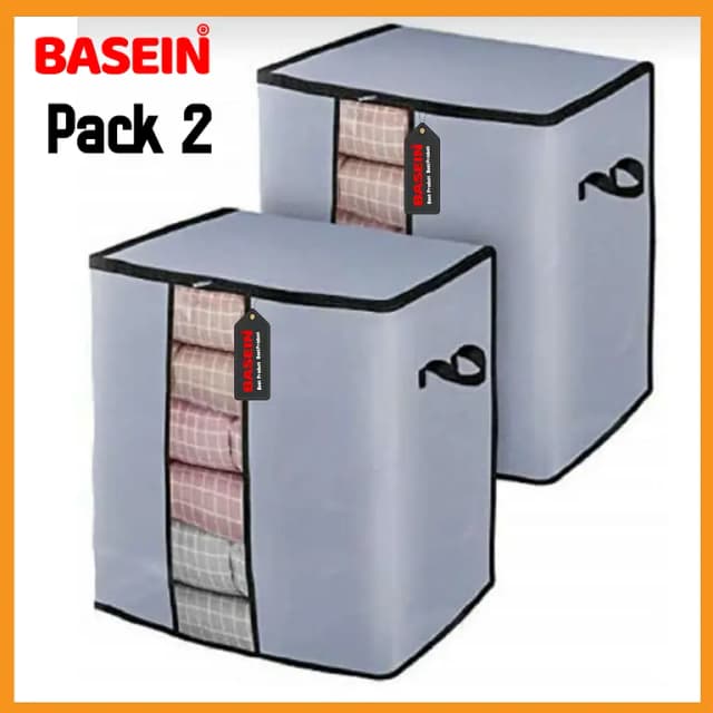 Portable Large Bamboo Storage Bags for Clothes and Blankets with Zipper Closure - Foldable Non-Woven Organizers