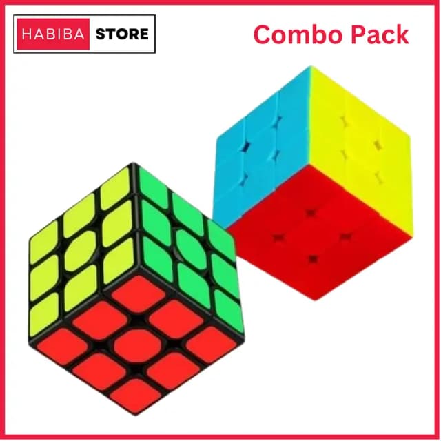 2-Pack Original Rubik's Cube 3x3 - Stickerless and Sticker Versions for Educational Puzzle Solving