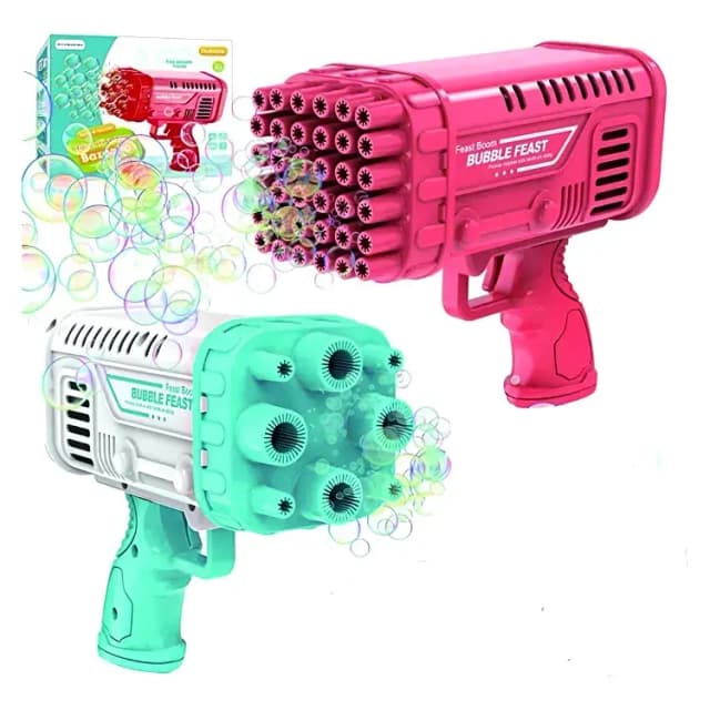 Space Rocket Bazooka Bubble Gun - Electric Automatic 2-in-1 Bubble Maker with 8 & 36 Holes for Summer Parties and Kids' Fun