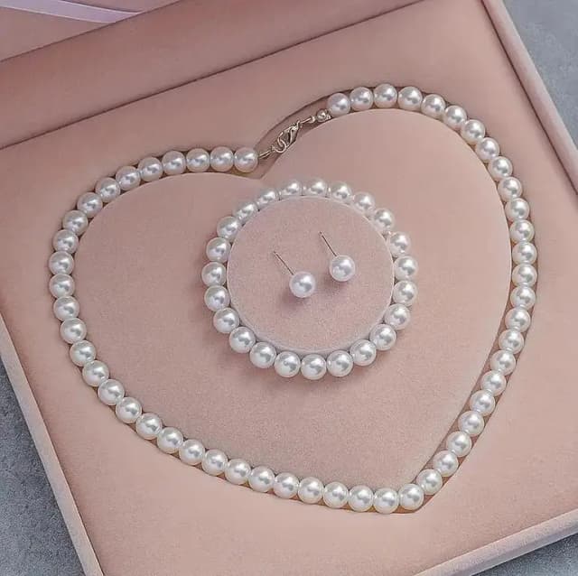 Women's Pearl Jewelry Set: Choker Necklace with Matching Bracelet and Free Pearl Ring | White Pearl Beads for Elegant Occasions | Great Gift Choice