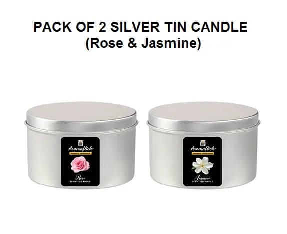 AROMAFLICK Set of 2 Customized Silver Tin Candles with Rose and Jasmine Scents