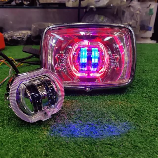 LED Motorcycle Headlight with Angel Devil Eyes DRL Projector Lens - High/Low Beam Spotlight (1 Pc)