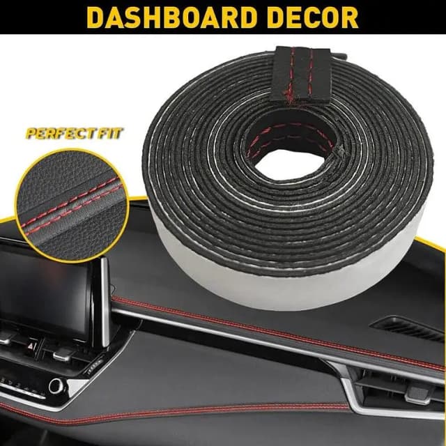 Red Leather Dashboard Strip Sticker - Universal Fit for All Cars (1 Piece)
