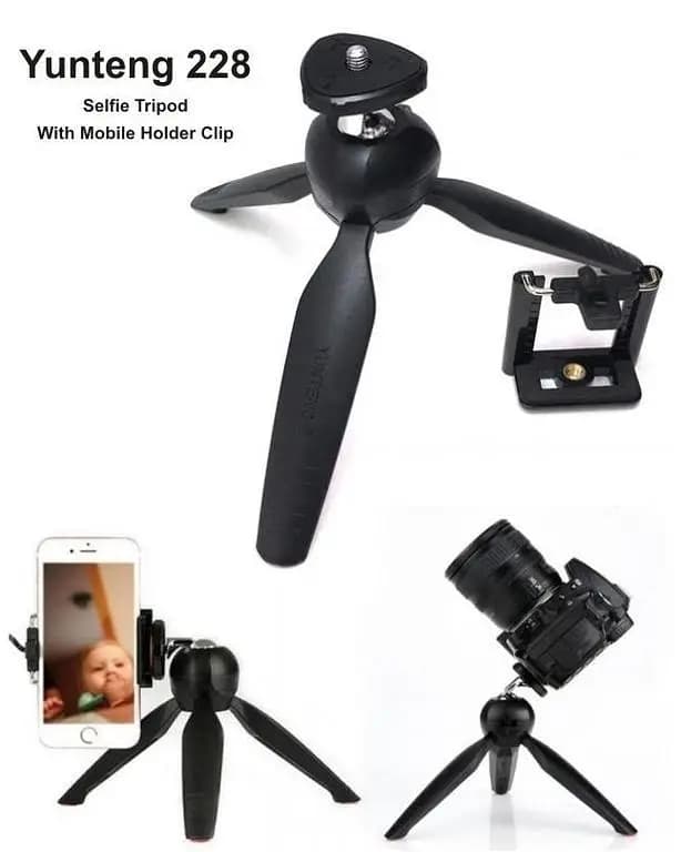 YT-228 Selfie Tripod with Phone Holder for DSLR Cameras and Cell Phones