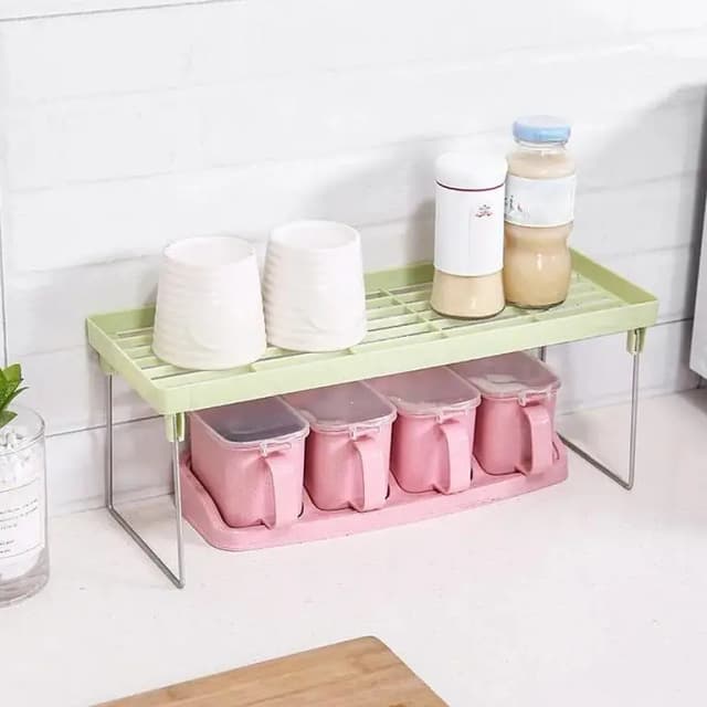 1 Piece Folding Kitchen Organizer Shelf - Stackable Cabinet Storage for Spice Jars and Cups