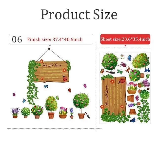 DIY Green Leaf Potted Plant Wall Sticker for Home Interior - PVC Removable Wall Decals