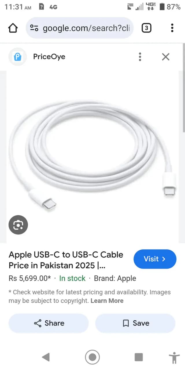 Apple type C 100w cable for MacBook
