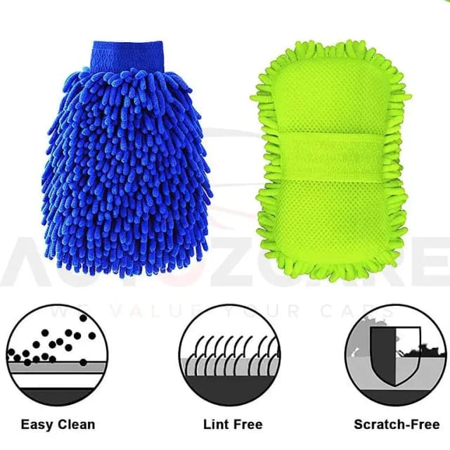 AutozCare Microfiber Wash Sponge Pad & Wash Mitt Glove (Pack of 2)