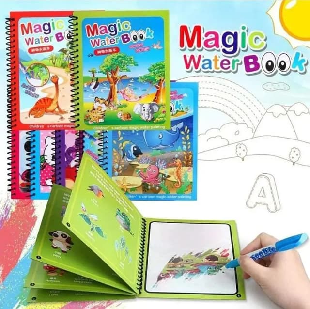 Magic Water Drawing Book – Reusable Doodle Book with Water Pen for Kids Art and Learning Development