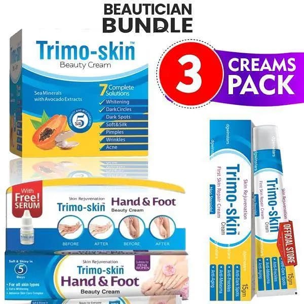 Trimoskin Beauty Cream, Scar Removal, Eventone Balance Cream, and Hand Feet Cream Combo with Free Serum