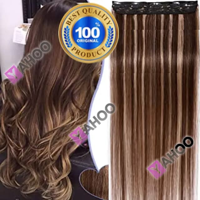32-Inch Dark Golden Ombre Hair Extension with 5 Clips - 3 Colors: Chocolate Brown, Honey Blonde, and Golden