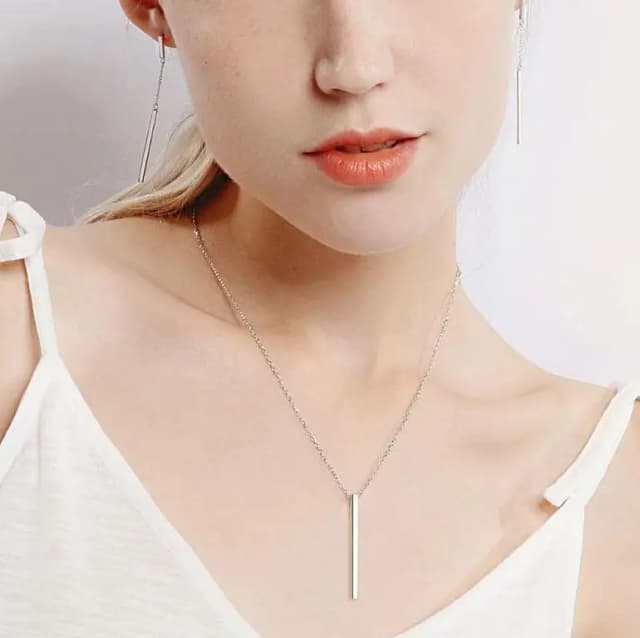 Stainless Steel 3D Vertical Bar Necklace, Locket, or Pendant for Men and Women with Chain in Silver, Gold, and Black