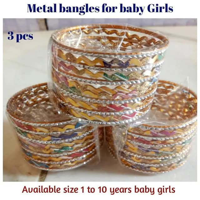 Bachio ki Choria: Set of 3 Multi-Color Metal Bangles for Kids and Baby Girls
