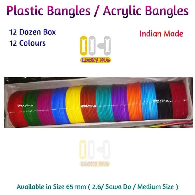 Box of Kids Bangles - Plastic and Acrylic Bangles for Girls and Women in 12 Colors and Various Sizes