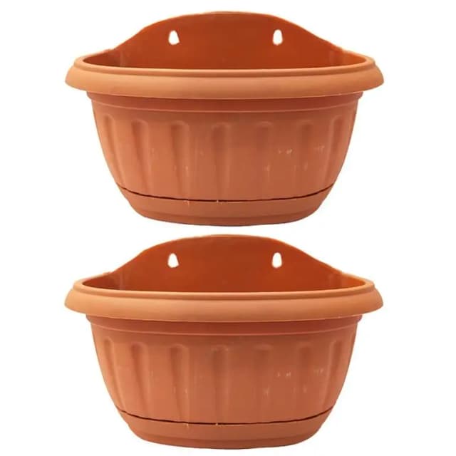 Set of 2 Brown Wall Hanging Plant Pots - Diameter 9 x Height 5 Inches
