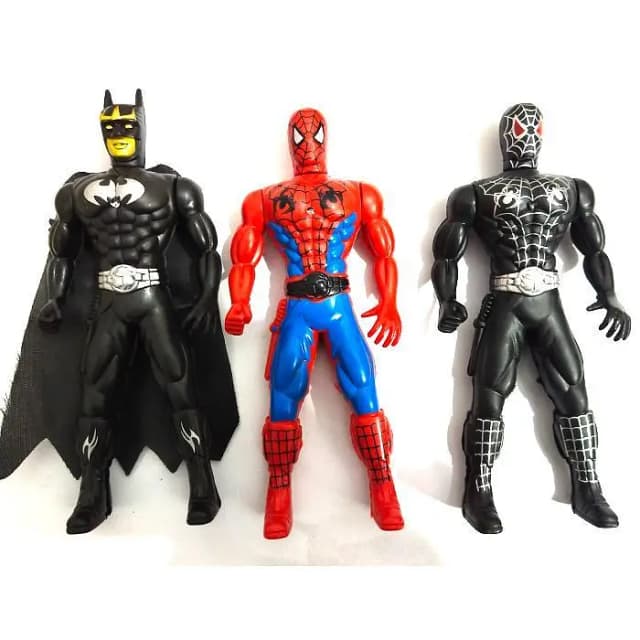 3 in 1 Avengers Figure Set With Light Black Spider-Man, Red Spider-Man & Batman