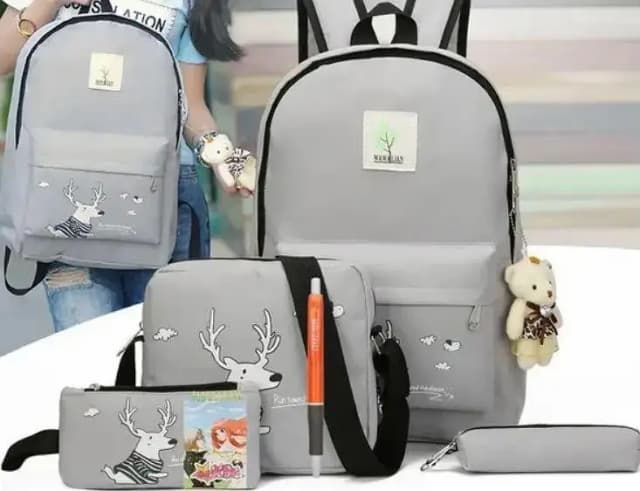 4Pcs Set Dear Design Canvas Large Capacity Primary School Junior High School Backpacks