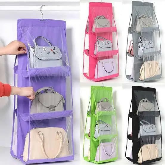 Purse Organizer with 6 Pockets and Plastic Hanger (Assorted Colors)