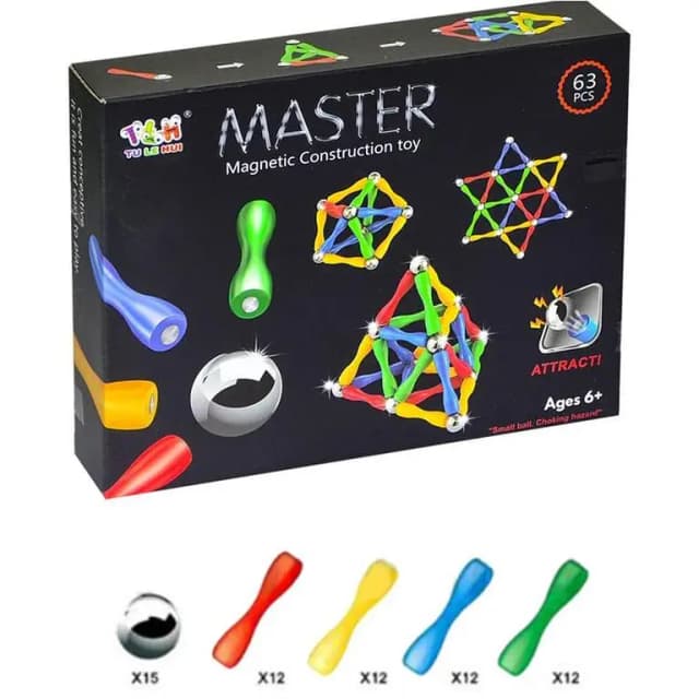Magnetic Building Block Toy Set - 124 Pieces for Kids Including Sticks, Balls, and Corner Parts