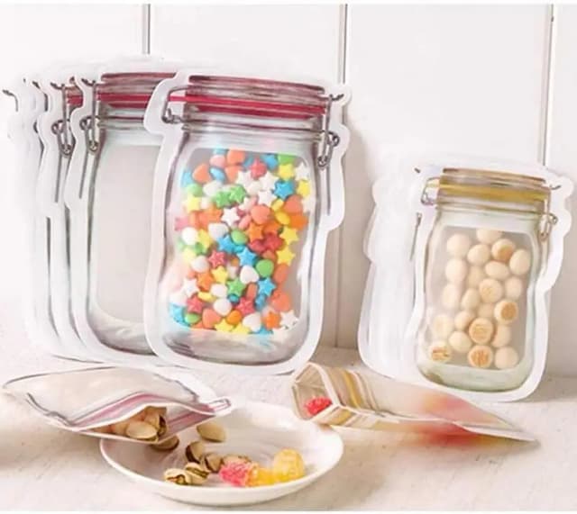 3 Pcs/lot Transparent Airtight Reusable Zip Lock Jar Bags for Food Storage