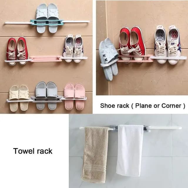 3-in-1 Wall Mounted Folding Slippers and Shoe Organizer Rack