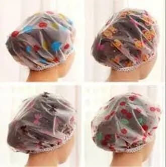 Set of 6 Reusable Waterproof Shower Caps with Elastic Bands for Bathing