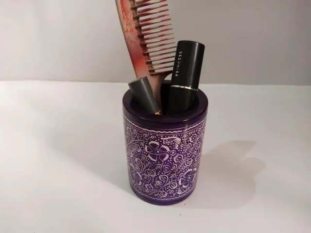 Blue Pottery Holder for Brushes, Makeup, and Pens , Pen Jar, Stationary Organizer.
