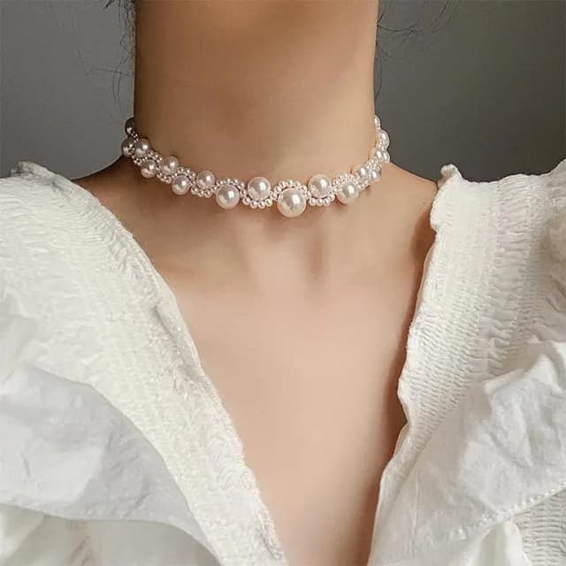 Korean Pearl Geometric Choker Necklace for Girls