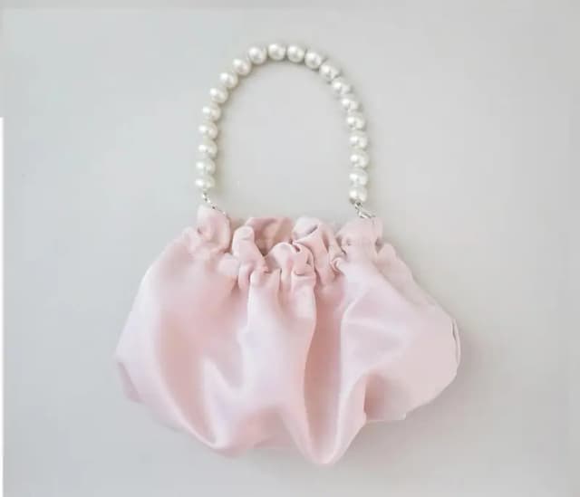 Satin Soft White Aesthetic Pearl Chain Dumpling Bag for girl Shoulder Handbag 2024 - Purse for girls stylish- Pink